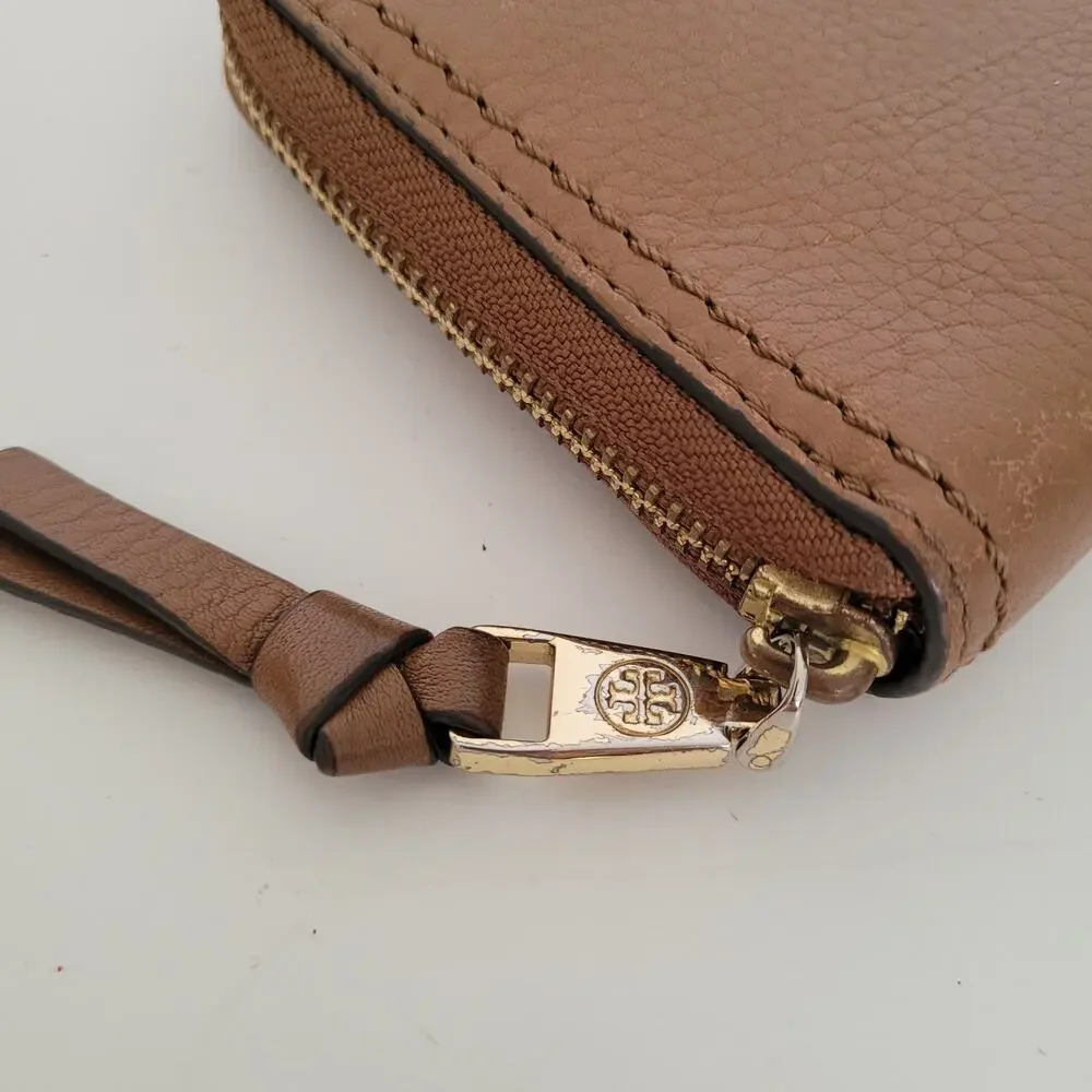 Tory Burch Emerson‎ Large Continental Wristlet Wallet Moose Brown Pebble Leather